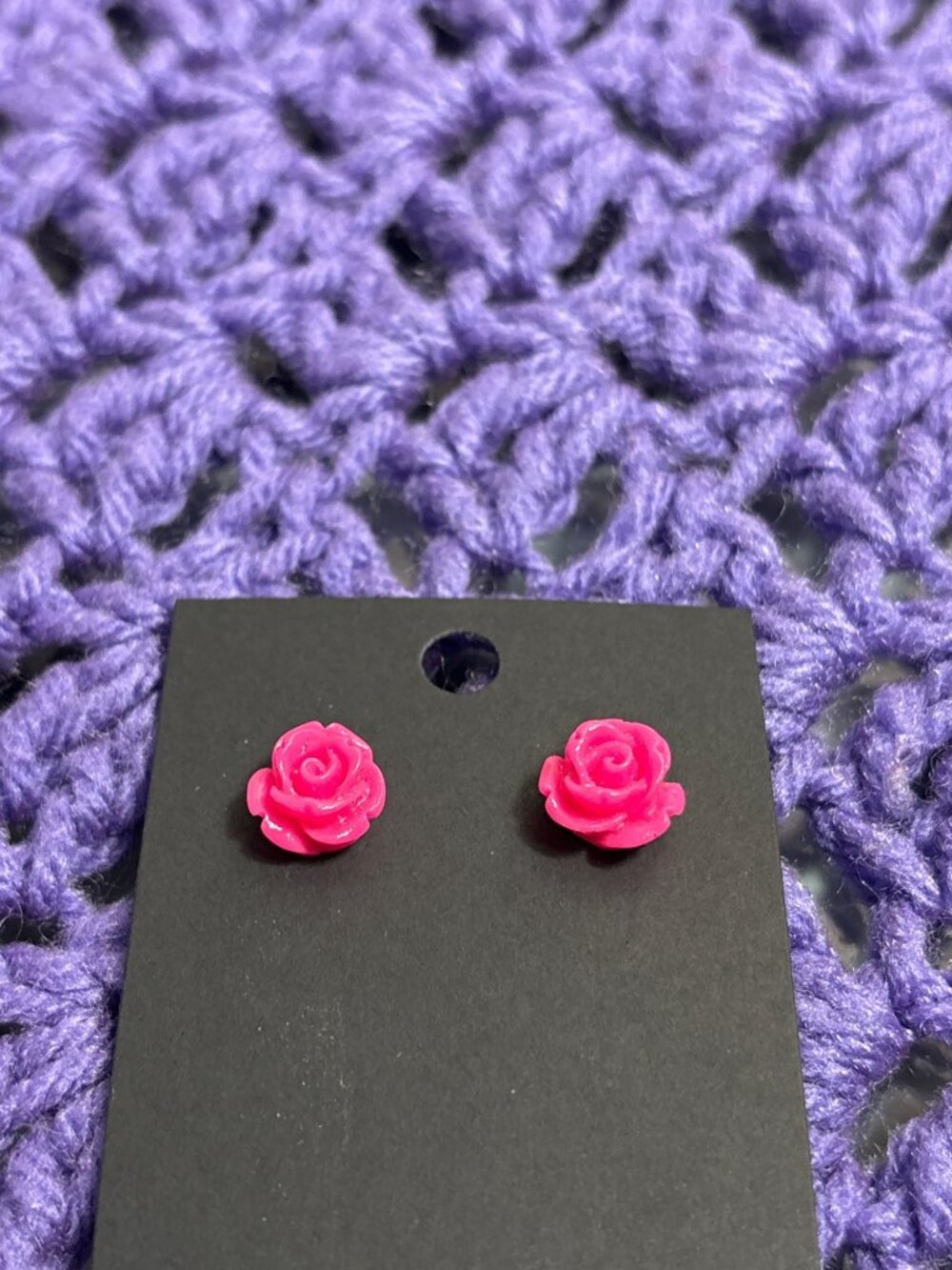 Dark Pink Plastic Rose Stud Earrings 0.5 inch